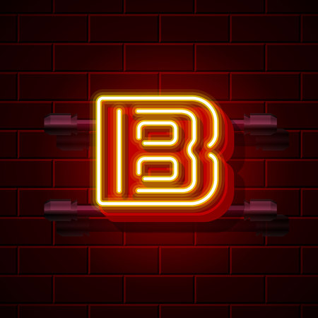 Neon city font letter B signboard. Vector illustrationのイラスト素材