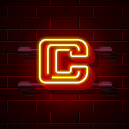 Neon city font letter C signboard. Vector illustrationのイラスト素材