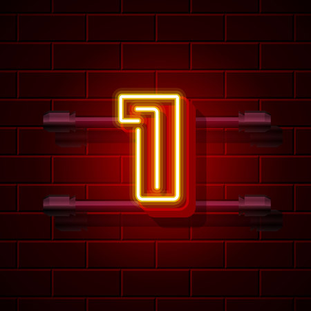 Neon city font number 1. Vector illustrationのイラスト素材