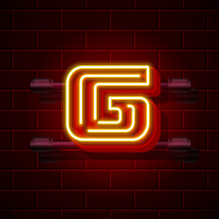 Neon city font letter G signboard. Vector illustrationの写真素材