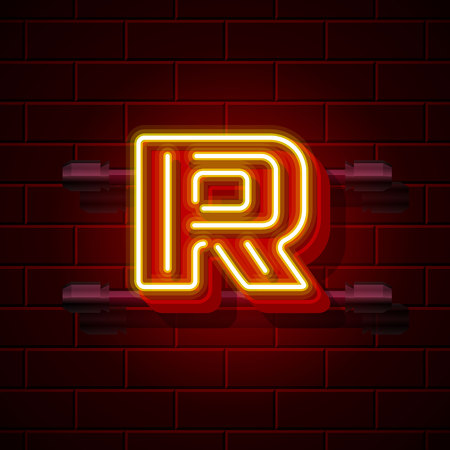 Neon city font letter R signboard. Vector illustrationのイラスト素材