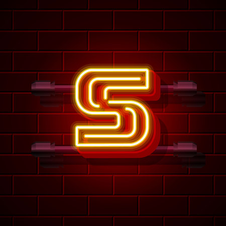 Neon city font letter S signboard. Vector illustrationのイラスト素材