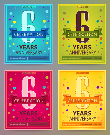 Anniversary flyers or invitations vector templates. 6. Six yearsのイラスト素材