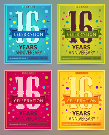 Anniversary flyers or invitations vector templates. 16. Sixteen years.のイラスト素材