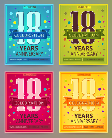 Anniversary flyers or invitations vector templates. 18. Eighteen years.のイラスト素材
