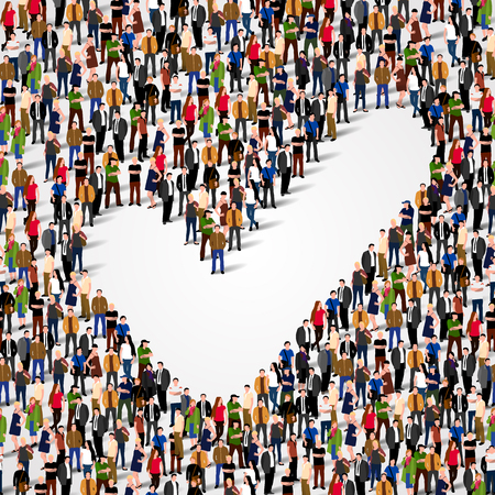 Large group of people in the shape of a check mark on a white background. Yes concept.のイラスト素材