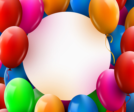 Greeting card with circle frame and colorful balloonsのイラスト素材