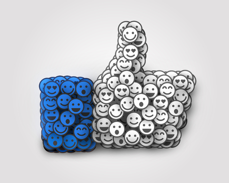 Creative Like icon made of many small smiles. Social network concept.のイラスト素材