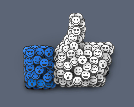 Creative Like icon made of many small smiles. Social network concept.のイラスト素材