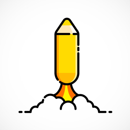 Pencil run as rocket. Back to school concept. Starting a study.のイラスト素材
