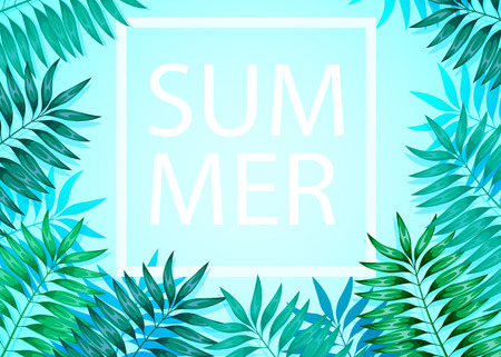 Frame of colorful tropical leaves. Concept of the jungle for the design of invitations, greeting cards and wallpapers.のイラスト素材