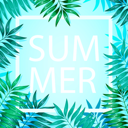 Frame of colorful tropical leaves. Concept of the jungle for the design of invitations, greeting cards and wallpapers.のイラスト素材
