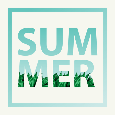 Summer frame with grass and blue sky. Summer text.のイラスト素材