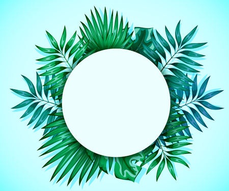 Frame of colorful tropical leaves. Concept of the jungle for the design of invitations, greeting cards and wallpapers.のイラスト素材