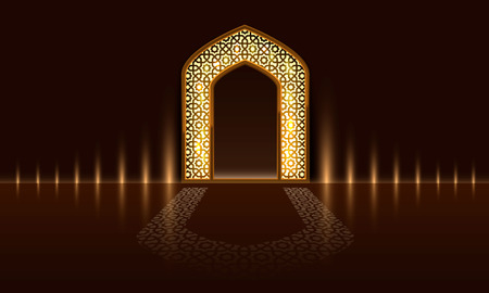 Islamic door of the mosque, cover of Ramadan Kareem. Vector illustration.のイラスト素材