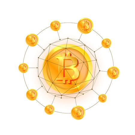 Bitcoin network 3d polygon on the white background. Vector illustration.のイラスト素材