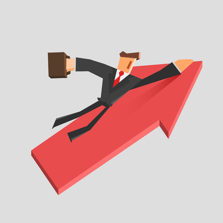 Businessman flies on a growing arrow. Success concept.のイラスト素材