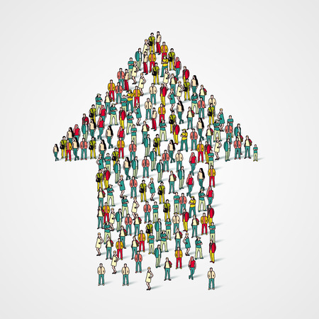 Large group of people in the form of arrow.のイラスト素材
