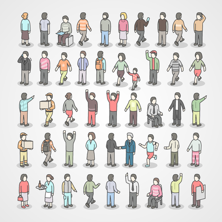 Large collection of different people. Set of poses.のイラスト素材