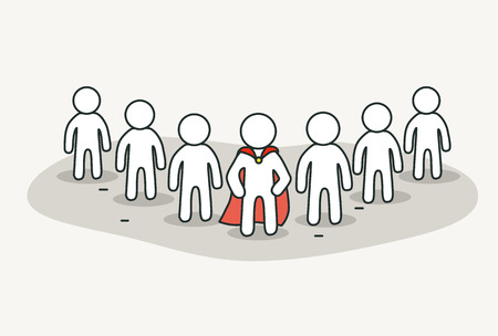 Little white people with superhero leader.のイラスト素材