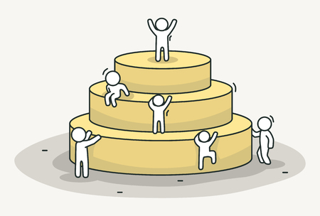 Little white people climb the pyramid.のイラスト素材
