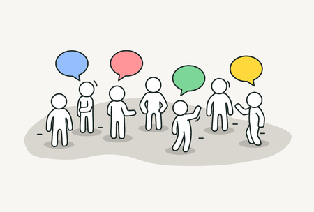 Little white people talk with chat bubbles.のイラスト素材