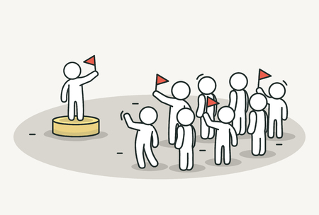 Little white people with leader on celebration or political action.のイラスト素材