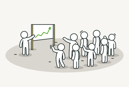 Little white people with leader making a presentation.のイラスト素材