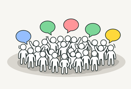 Little white people talk with chat bubbles.のイラスト素材