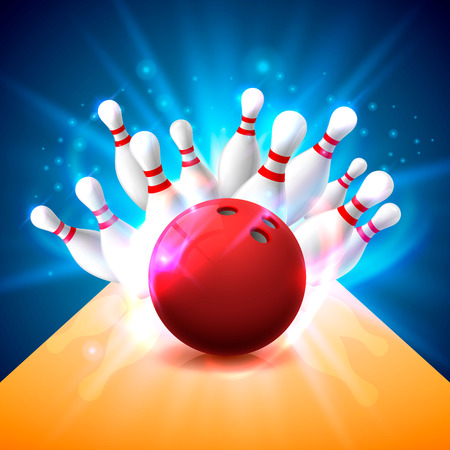 Bowling club poster with the bright background. Vector illustrationの写真素材