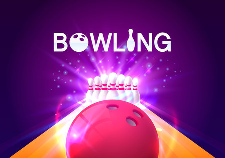 Bowling club poster with the bright background. Vector illustrationの写真素材