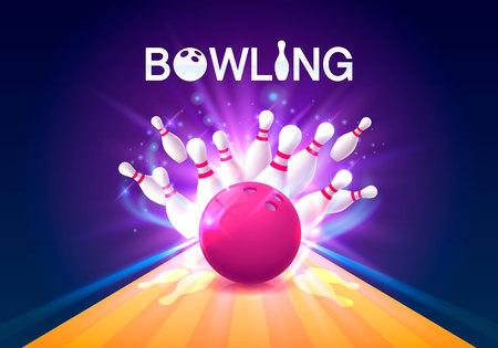 Bowling club poster with the bright background. Vector illustrationの写真素材