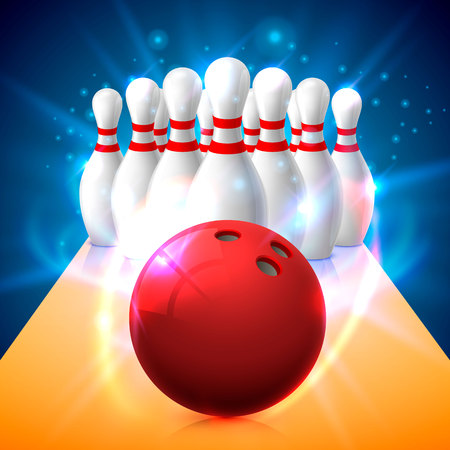 Bowling club poster with the bright background. Vector illustrationの写真素材