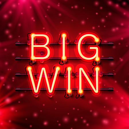 Neon casino big win signboard on the red illustration.のイラスト素材