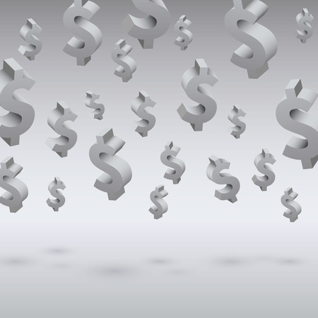 Flying dollar symbols on the gray illustration.のイラスト素材