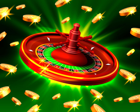Casino roulette big win coins on the green illustration.のイラスト素材