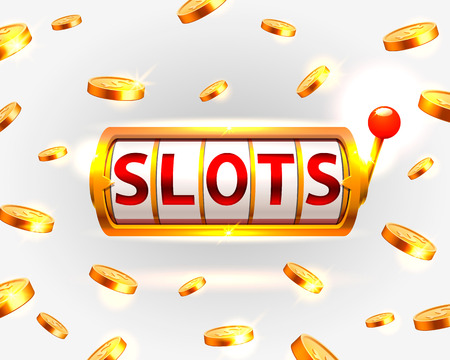 Golden slots machine wins the jackpot. Vector illustration isolated on white background Vector illustrationのイラスト素材