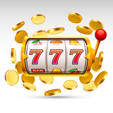 Golden slot machine wins the jackpot. Vector illustration isolated on white backgroundの写真素材
