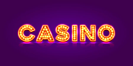 Casino neon signboard, text banner. Vector illustrationの写真素材