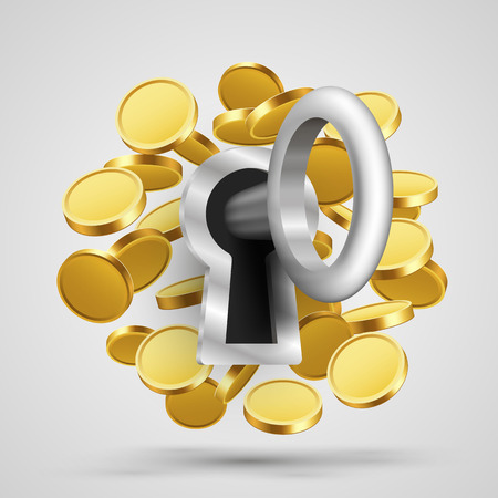 Key to the lock with coins. Vector illustrationの写真素材