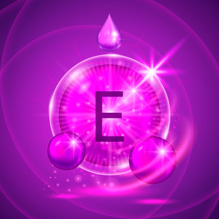 Vitamins e chemical formula, radiant substances, health advertising cover . Vector illustrationのイラスト素材