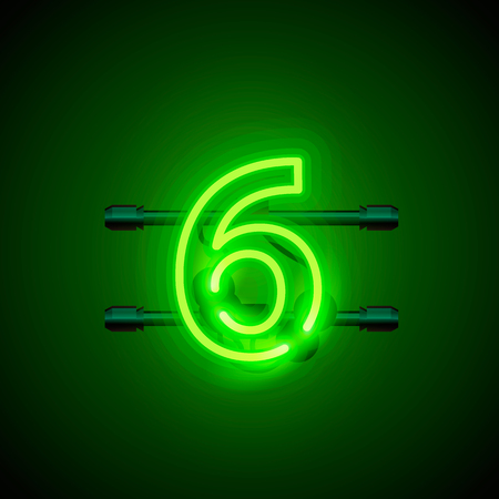 Neon city font sign number 6, signboard six. Vector illustrationのイラスト素材