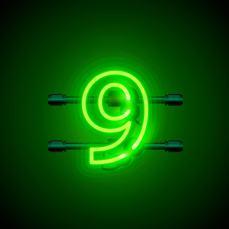 Neon city font sign number 9, signboard nine. Vector illustrationのイラスト素材