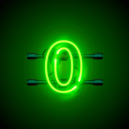 Neon city font sign number 0, signboard zero. Vector illustrationのイラスト素材