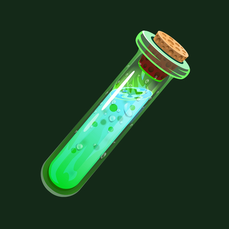 Bottle of acid. Game icon of magic elixir. Interface for rpg or match3 game. Small variant. Vector illustrationのイラスト素材