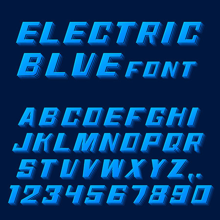 Electric blue font letters and numbers Vector illustrationのイラスト素材