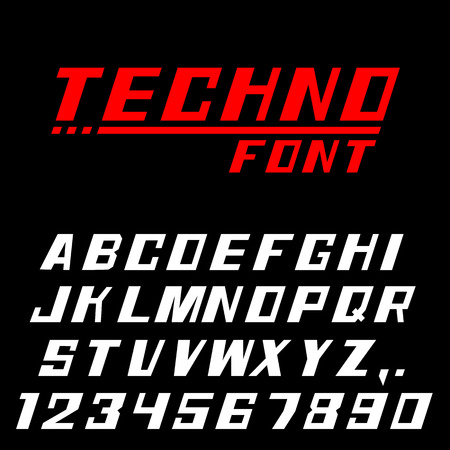 Techno font Letters and numbers Vector illustrationのイラスト素材