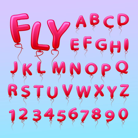 Flying balloons in the form of letters of the alphabet with numbers Vector illustrationのイラスト素材