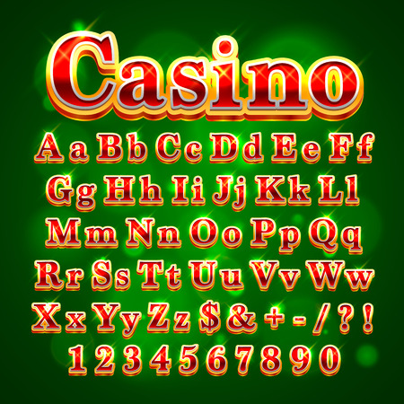Casino golden english alphabet font Vector illustrationのイラスト素材
