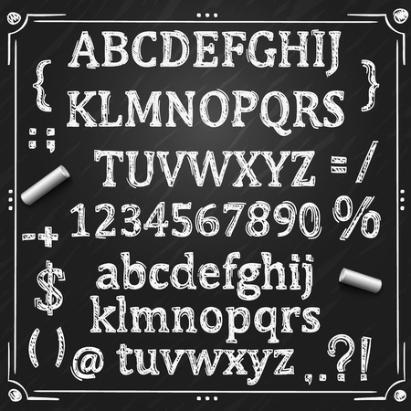 Sketch Cyrillic font, Board with a set of sketch symbolsのイラスト素材